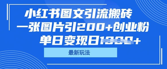 小红书图文引流搬砖，一张图片引200+创业粉，单日变现日数张-复盘人