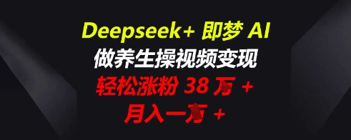 Deepseek+即梦AI，做养生操视频变现，轻松涨粉38W+，月入一W+-复盘人
