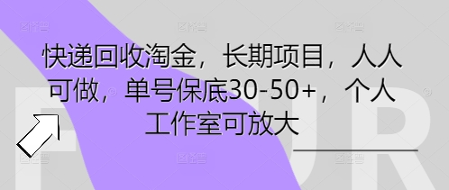 快递回收淘金，长期项目，人人可做，单号保底30-50+，个人工作室可放大-复盘人