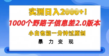 2025抖音1000个野路子信息差最新玩法，一分钟过原创，暴力变现月入几k-复盘人