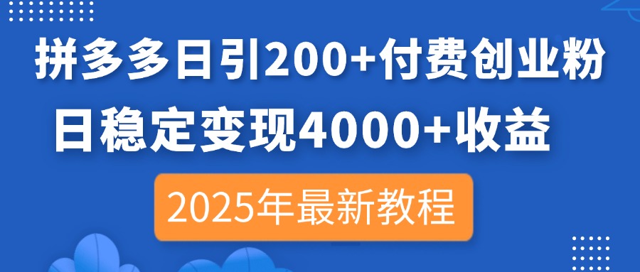（14217期）拼多多日引200+付费创业粉，日稳定变现4000+收益，2025年最新教程-复盘人