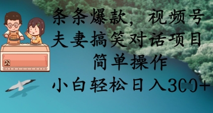 条条爆款，视频号夫妻搞笑对话项目，简单操作，小白轻松日入3张+-复盘人