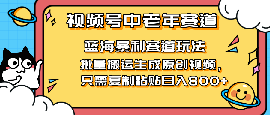 （14314期）2025视频号中老年短视频蓝海暴利风口！复制粘贴搬运视频单日赚800+，无...-复盘人