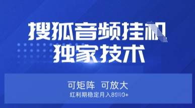 【搜狐音频挂G】独家技术，可矩阵可放大，红利期稳定月入8k【揭秘】-复盘人