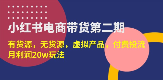 （14186期）小红书电商带货第二期，有货源，无货源，虚拟产品，付费投流，月利润20w-复盘人