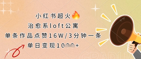 小红书超火的治愈系loft公寓，单条作品点赞16W，3分钟一条，单日变现数张-复盘人